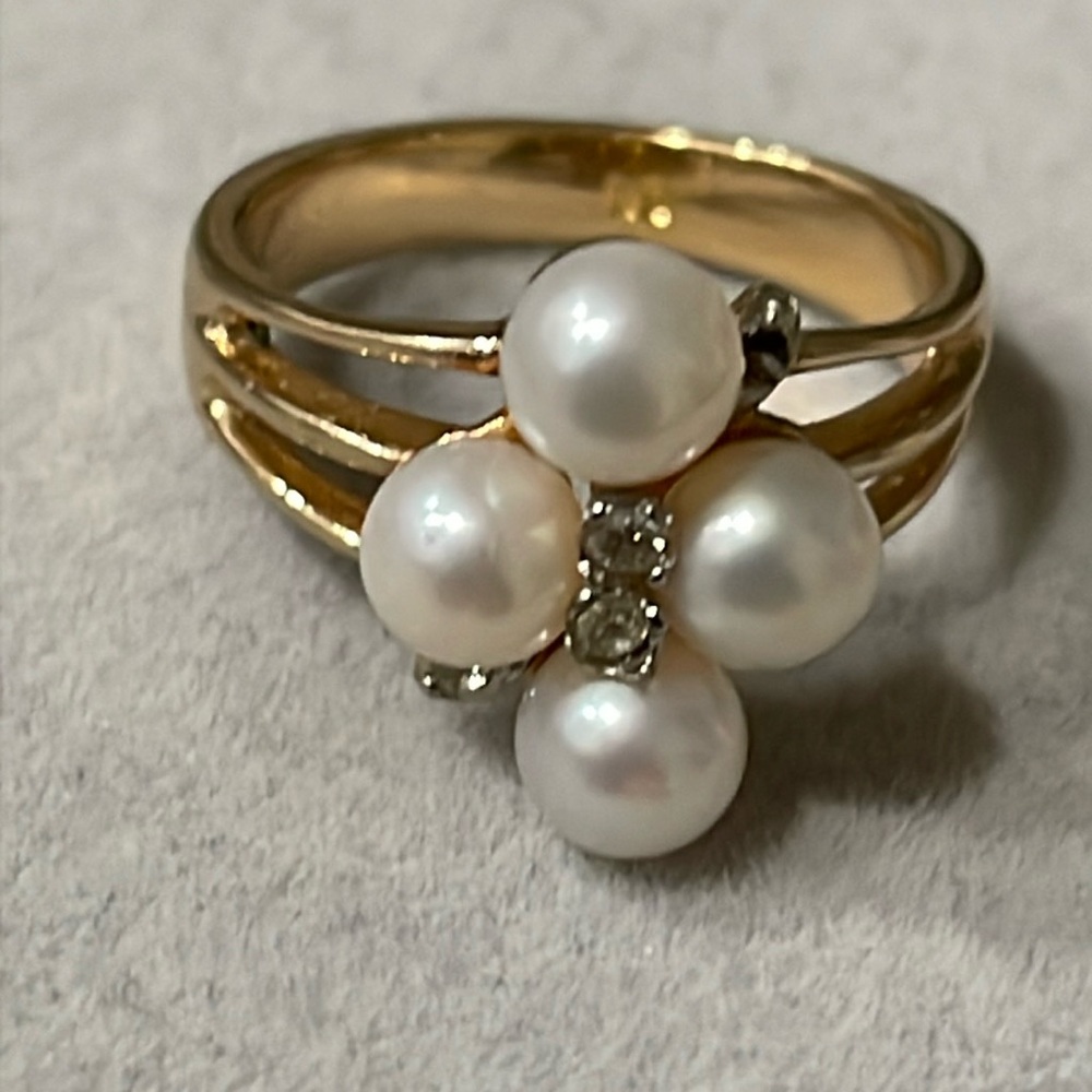 Vintage Faux Pearl & ZC Gold-filled  Signed LS Ring